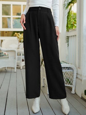 Urban Casual Solid Zip Up Straight Leg Pants