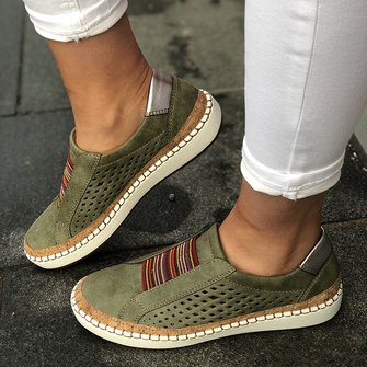 Slide Flat Heel Hollow-Out Round Toe Casual Women Breathable Sneakers