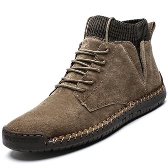 Men Suede Fabric Splicing Hand Stitching Non Slip Casual Boots