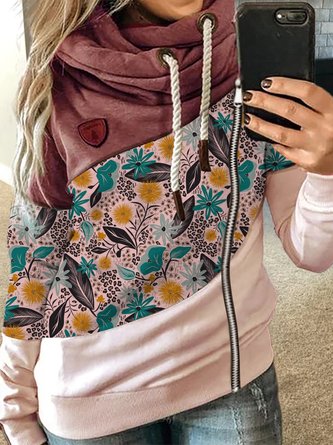 Autumn and winter casual large thermal printed sweater Shift Casual Floral Long Sleeve Outerwear