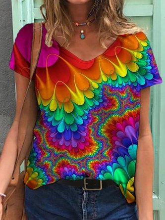 Colorful Abstract Painting Print Short Sleeve T-shirt