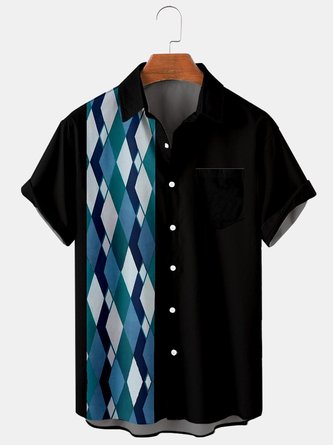 Men's Pockets Shirt Collar Geometric Shirts
