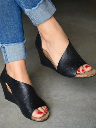 Cut-outs Slip On Wedges Sandals
