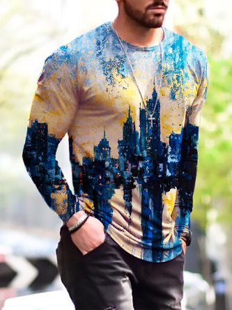 New men's printed round neck long sleeves