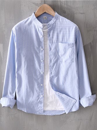 Striped Shirt Collar Cotton-Blend Shirts