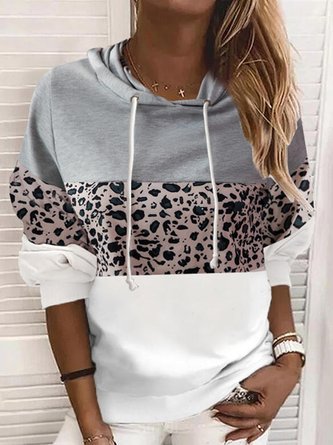 Leopard Cotton Blends Casual Sweatshirt