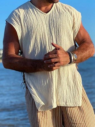 Men's Vintage Cotton Linen Sleeveless Shirt