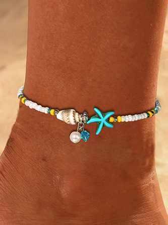 JFN  Seashell Anklet Starfish Turquoise Ankle Bracelet Silver Foot Chain Jewelry for Women and Girls