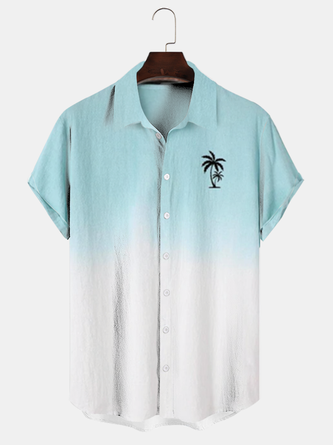 Cotton Linen Gradient Abstract Coconut Print Versatile Linen Shirt