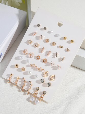 21Pcs Bohemian Resort Style Diamond Pearl Earrings Commuter Stud Earrings Set