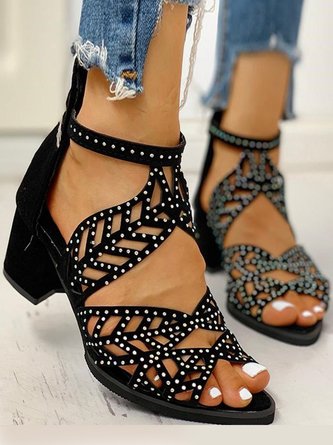 Ladies Elegant Cutout Open Toe Block Heel Sandals