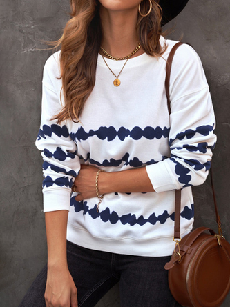 Ribbed Crew Neck Knit Long Sleeve Sweatshirt in Casual Stripes