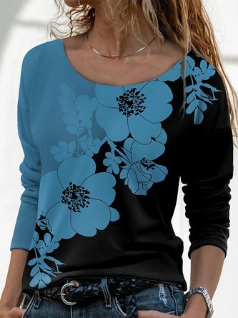 JFN Crew Neck Casual Floral Autumn Daily T-shirt