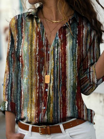Casual Colorful Striped Long Sleeve Loose Shirt
