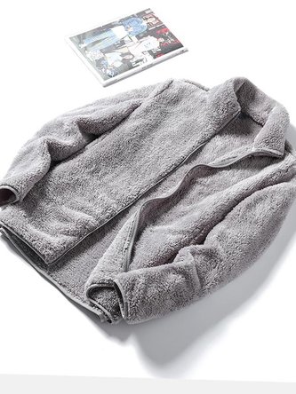 Casual Fluff/Granular Fleece Fabric Plain Teddy Jacket