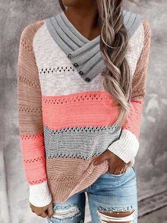 Regular Fit Color Block Casual Sweater