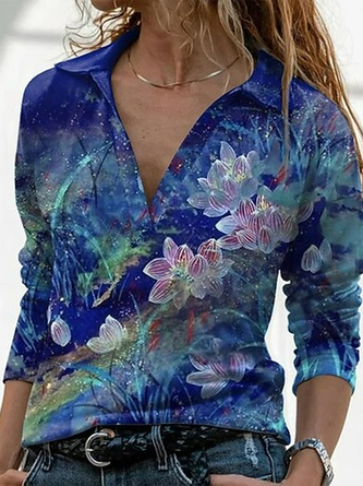 V Neck Loose Floral Casual Top