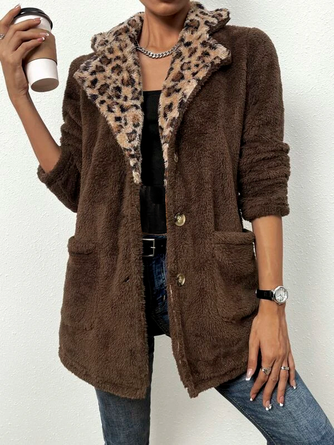 Fluff/Granular Fleece Fabric Loose Casual Leopard Teddy Jacket