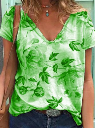 Women Fashion Short Sleeve Cotton Vintage Floral T-Shirts