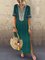 V neck Green Shift Women Daily Statement Half Sleeve Slit Solid Summer Dress