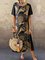 Women Vintage Printed Short Sleeve Round Neck Midi Dress