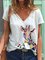 Women Fashion Casual Plus Size Animal Printed V neck Tee Shirts Tops