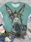 Plus Size Cotton-Blend Animal Crew Neck Short Sleeve Shirts & Tops