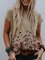 Khaki Round Neck Floral Printed Cotton-Blend T-Shirts