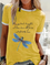 Yellow Animal Casual Crew Neck Cotton Shirts & Tops
