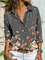 Floral Printed Shawl Collar V-neck Long Sleeve Shirts & Tops