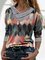 Color Block Geometric Print Casual V-Neckline Long Sleeve Blouses