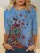 Crew Neck Shift Long Sleeve Butterfly Print Shirts & Tops