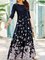 Deep Blue Floral Printed Long Sleeve Casual A-line Dresses