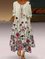 Floral-Print Crew Neck Casual 3/4 Sleeve Dresses