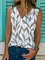 Geometric Sleeveless Printed Cotton-blend V neck Vintage Summer White Top