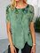 Floral Short Sleeve Printed Cotton-blend Crew Neck Vintage Summer Green Top