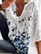 V Neck Floral-Print Cotton-Blend Casual Shirts & Tops