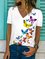V Neck Butterfly Short Sleeve Shirts & Tops