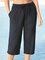 Black Casual Solid Cotton-Blend Middle Pants
