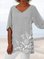 Floral Short Sleeve Printed Polyester Crew Neck Vintage Summer Gray Top