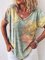 Printed V Neck Cotton Short Sleeve Shirts & Tops
