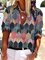 Vintage 3/4 Sleeve Geometric Printed V Neck Plus Size Casual Tops