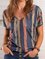 Casual Stripes V Neck Cotton-Blend Shirts & Tops