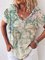 V Neck Cotton-Blend Printed Short Sleeve Shirts & Tops