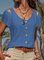 Cold shoulder Casual Shift Cotton-Blend Short Sleeve Shirts & Tops