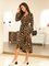 New women's sexy V-neck leopard Long Sleeve Chiffon Dress