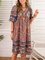 V Neck Printed Tribal Short Sleeve Boho Dresses