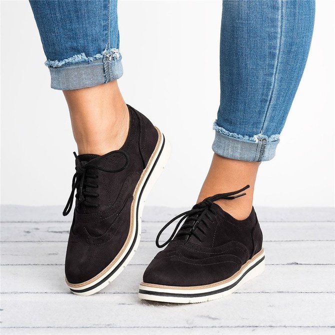 Women's Lace Up Perforated Oxfords Shoes Plus Size Casual Shoes
