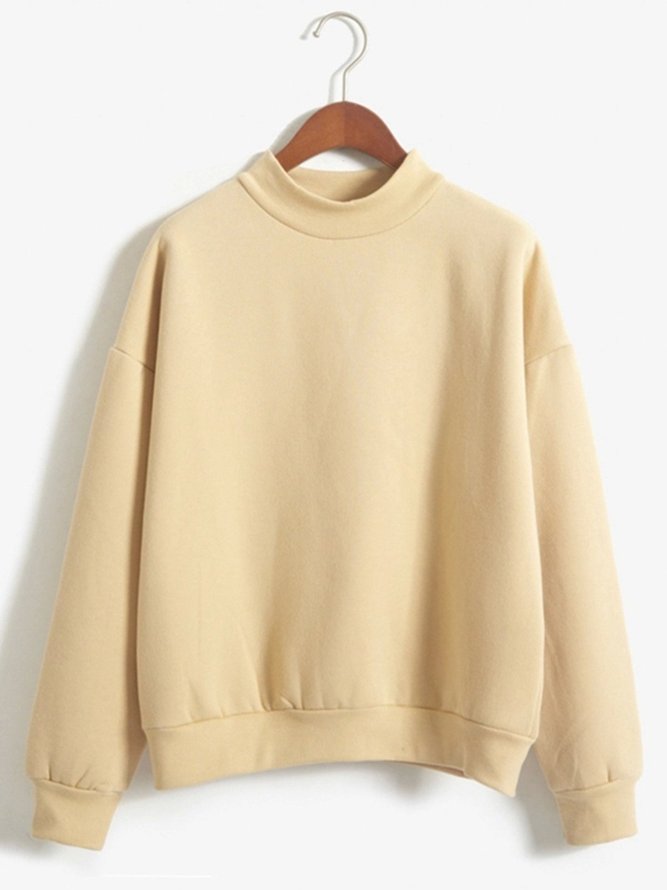 Fleece-lined Casual Solid Stand Collar Sweatshirt
