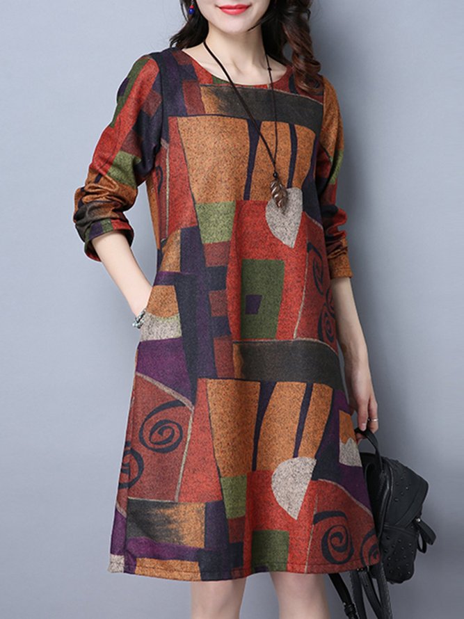 A-line Women Going out Casual Long Sleeve Abstract Casual Dress